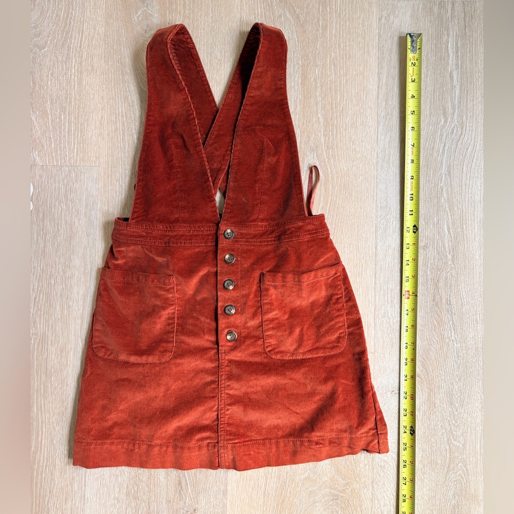 Free People Rust Corduroy Button-Front Pinafore Dress